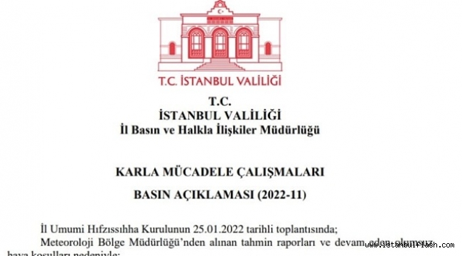 VALİLİKTEN KARLA MÜCADELE ÇALIŞMALARI BASIN AÇIKLAMASI 