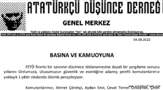 ATATÜRKÇÜ DÜŞÜNCE DERNEĞİ BASIN AÇIKLAMASI