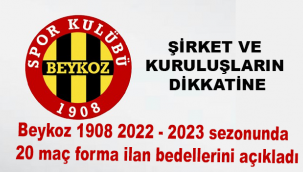 Beykoz 1908 - 2022-2023 Sezonunda ilk etapta oynanacak 20 maç için reklam fiyatlarını açıkladı