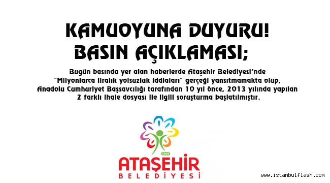 ATAŞEHİR BELEDİYESİNDEN BASIN AÇIKLAMASI