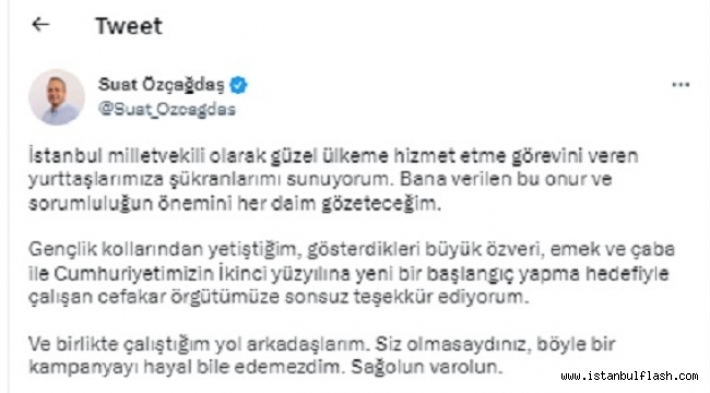 Milletvekili Seçilen Özçağdaş'tan teşekkür