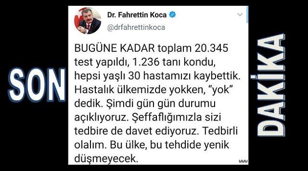 Hasta sayısı 1236, Hayatını kaybeden sayısı 30 a çıktı