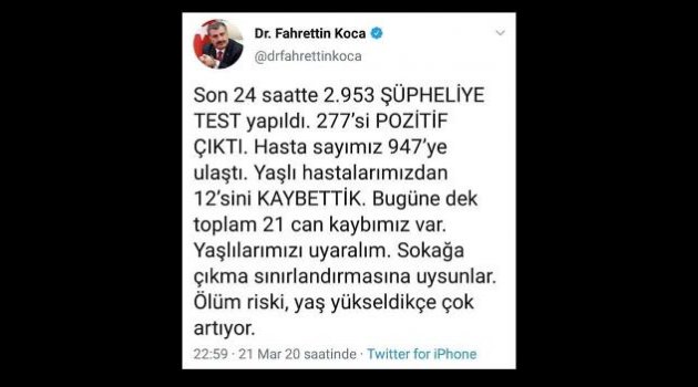 Koca;12 Yaşlı Hastamızı Kaybettik