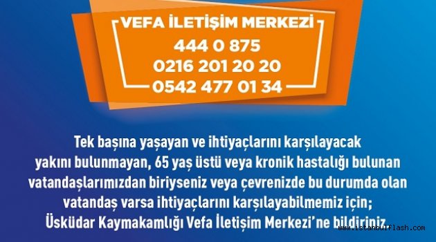  Üsküdar Kaymakamlığı Vefa İletişim Merkezi